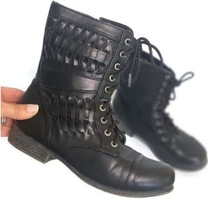 Bamboo Boots Size 6.5 Black Combat Boots Zip Up Military Cuff Down Surprise 13